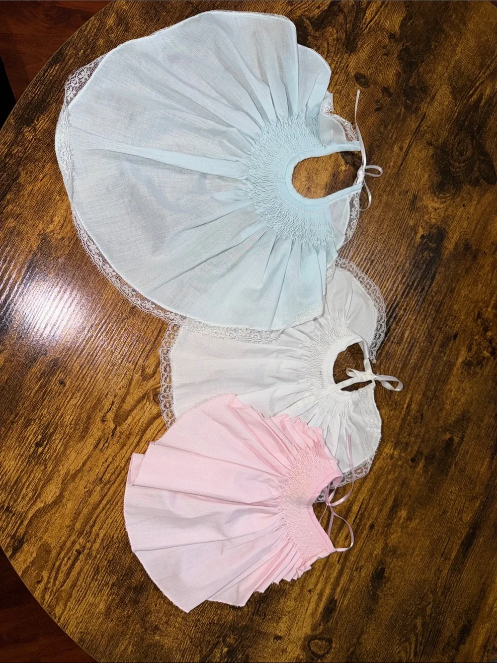 Set of 3 Delicate Baby Bib Collars - Classic Smocked Design
